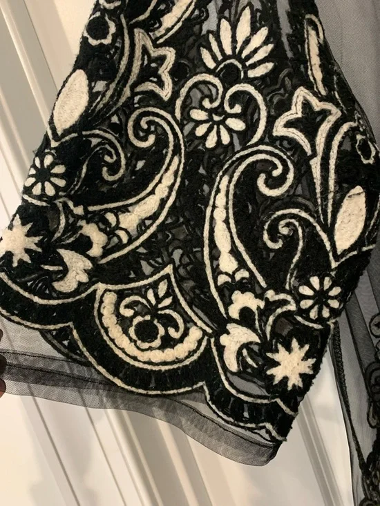 Mechant Sheer Black Mesh kimono duster embroidered L. Vintage - Picture 3 of 10